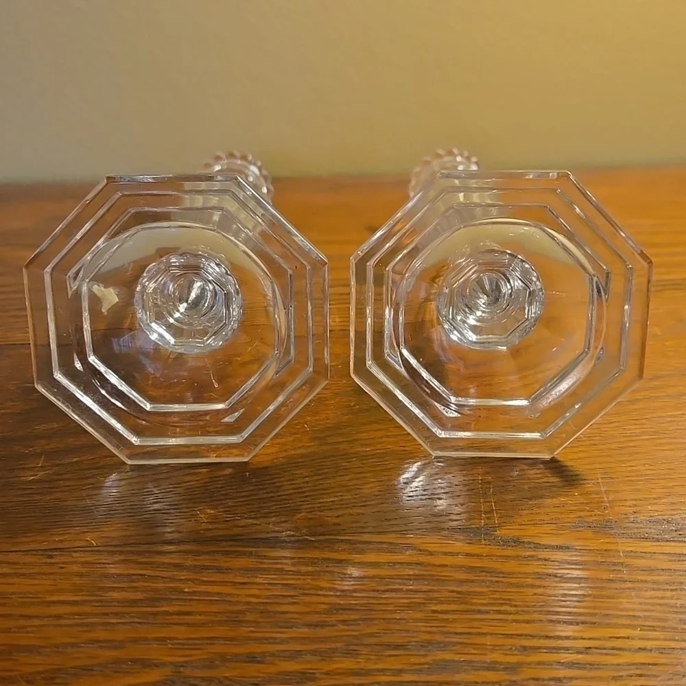 Vintage Pair of Glass Candleholders 9 inches tall